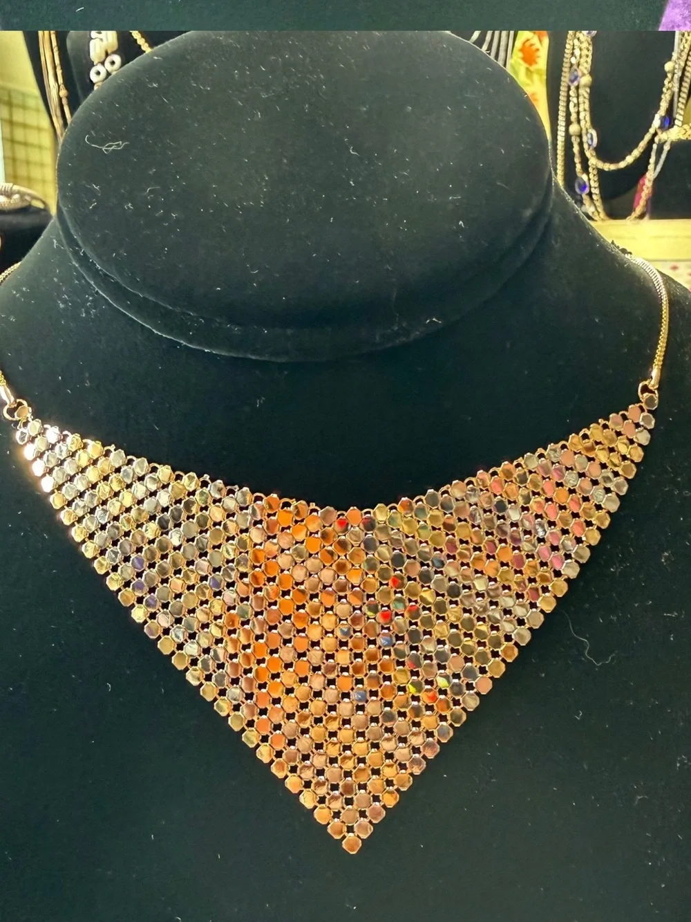 Vintage 1970’s Dead-Stock Hong Kong 2-Tone Mesh Bib Necklace